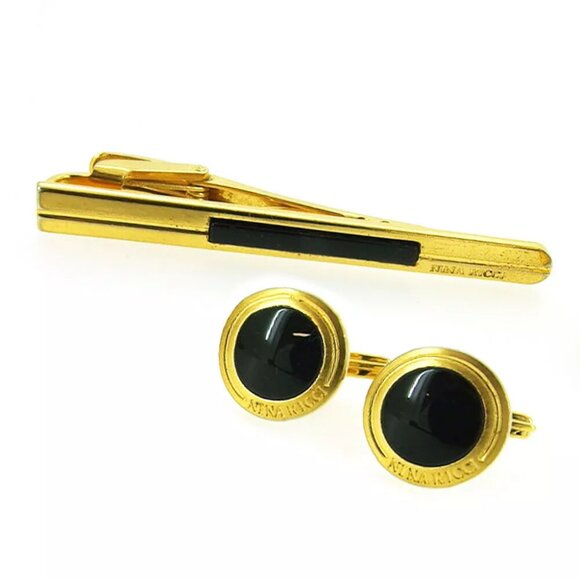 Nina Ricci Cufflink 2 Item Set Gold Plated Authentic USED